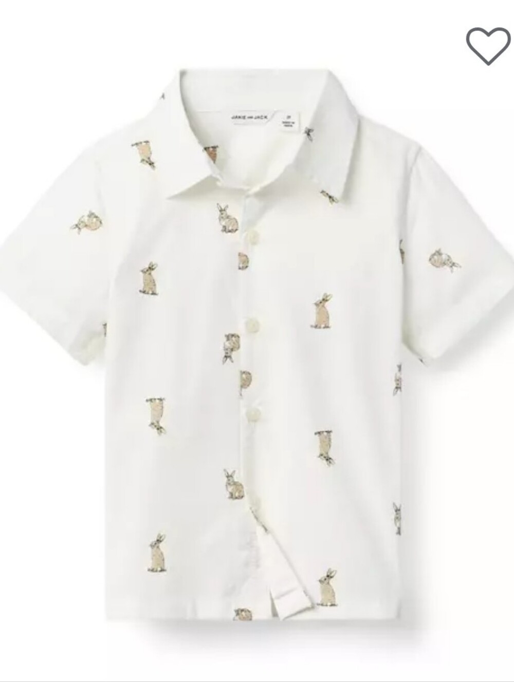 Janie and Jack White Short-Sleeve Bunny Poplin Button-Down Shirt NWT